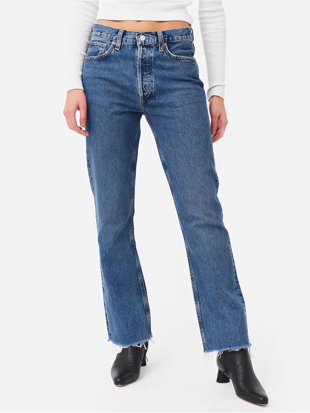 Agolde Blue High-Rise Wide Leg Button-Fly Jeans